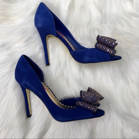 🎀NWT Betsey Johnson Glendah Blue/Gold Heels - Picture 3 of 16